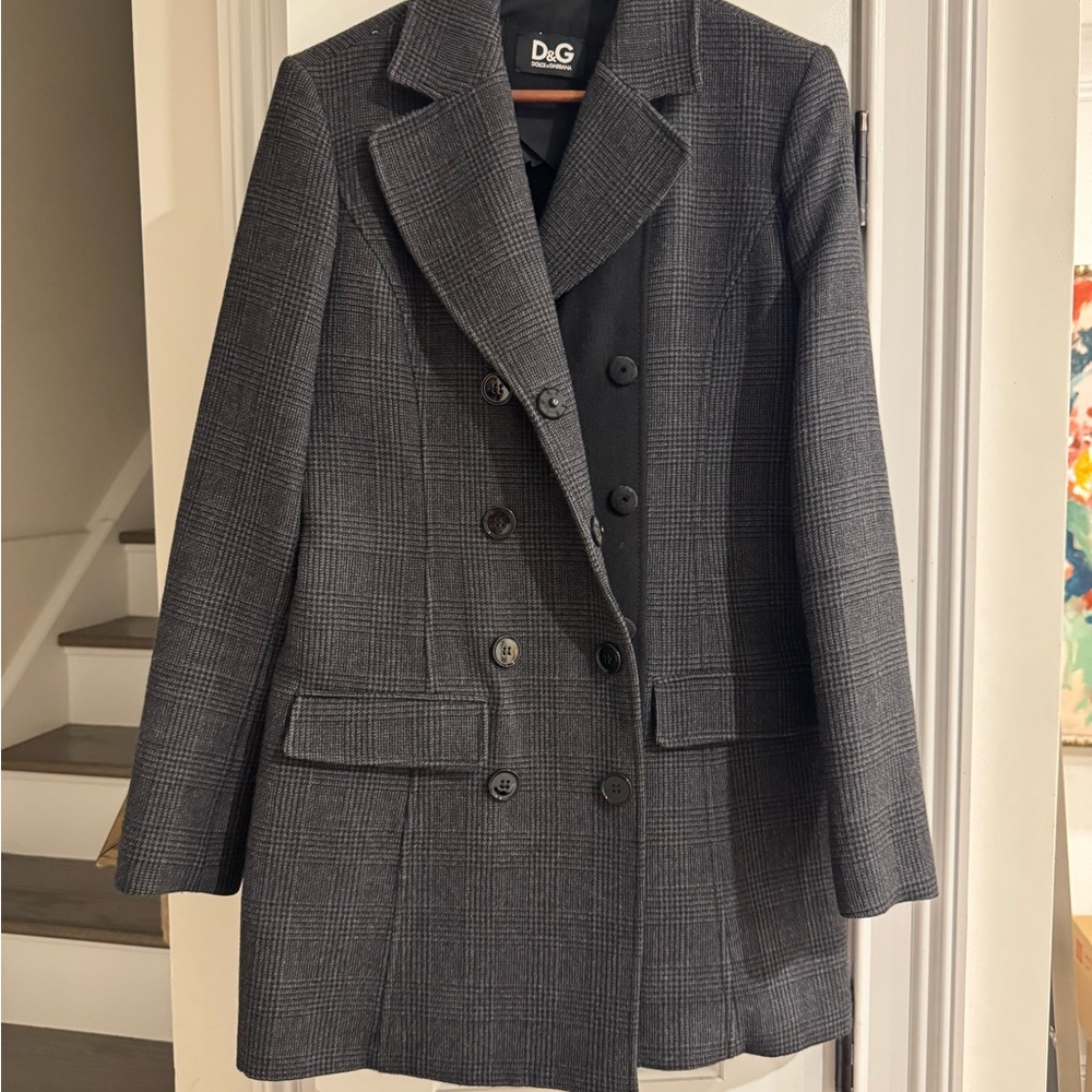 D&G Women's Black and Gray Double-Breasted wool Pea Coat 44IT
